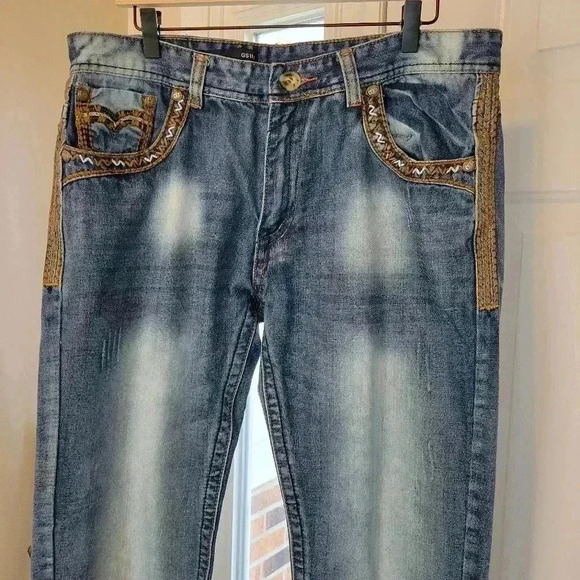 GS115 Embroydered‎ Western Cowboy 100% Cotton Jeans, Size 36×32 Line Dancing - Picture 2 of 12